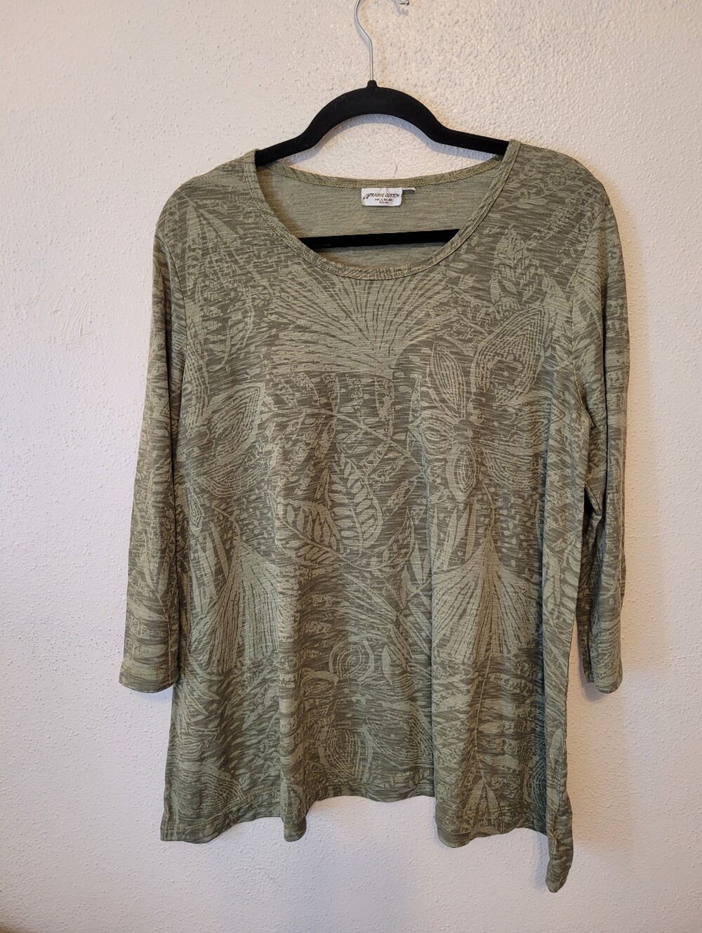 Prairie Cotton USA Olive Green Abstract Botanical Tunic Top Medium